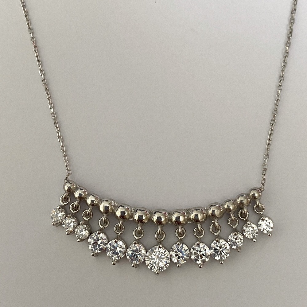 💖925 Silver necklace cz cubic zirconia stones dressy party casual bar ball balls